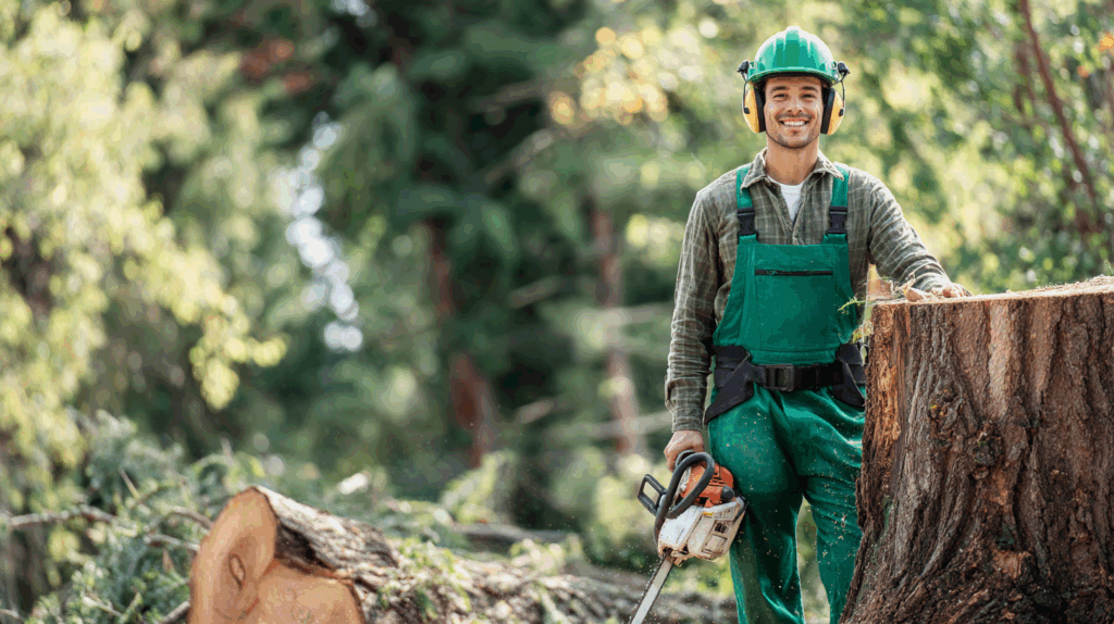 Stump grinder working through a large hardwood stump